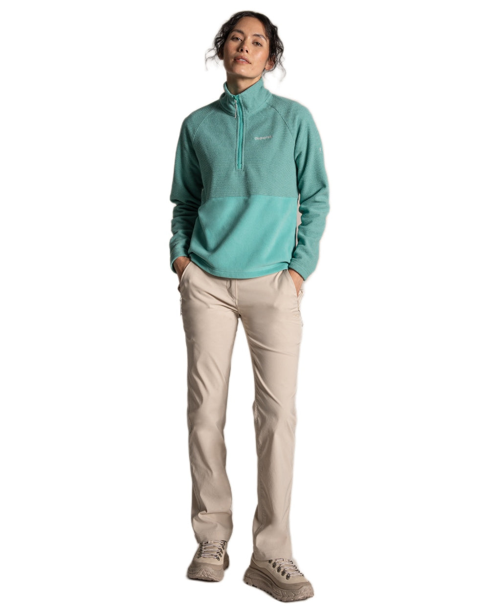 Glazed Aqua coloured Craghoppers Womens Thuya Half Zip Fleece on white background
