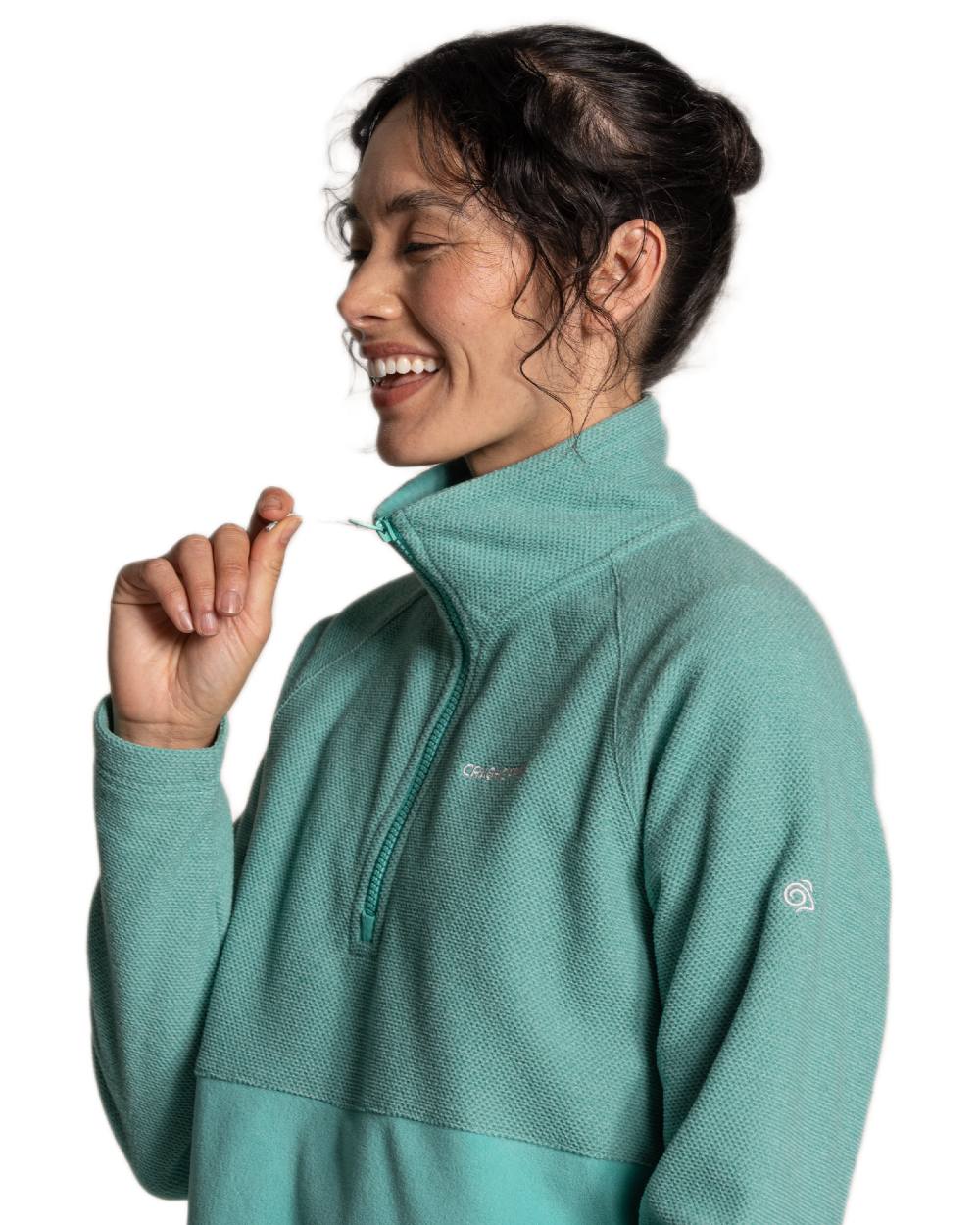 Glazed Aqua coloured Craghoppers Womens Thuya Half Zip Fleece on white background