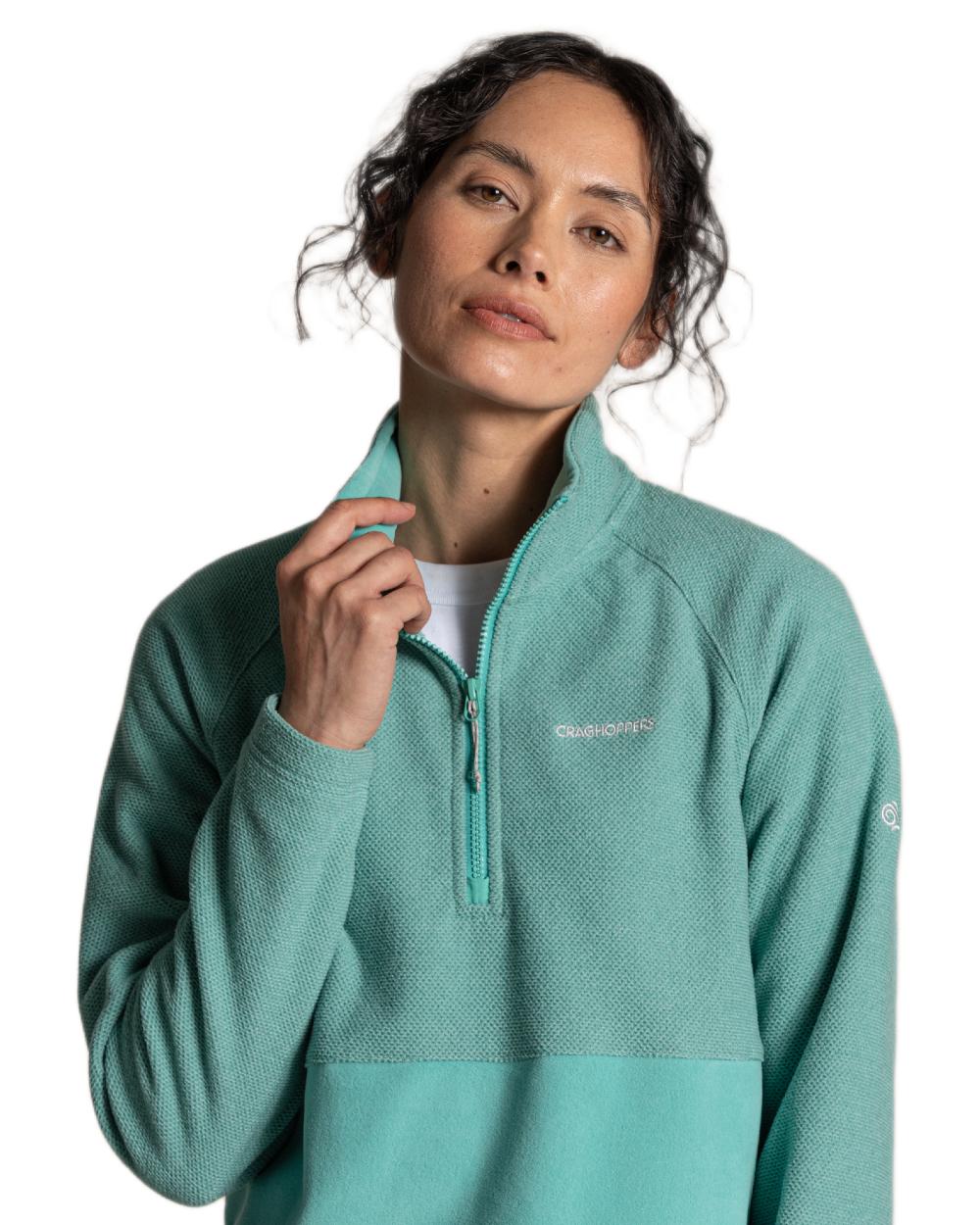 Glazed Aqua coloured Craghoppers Womens Thuya Half Zip Fleece on white background