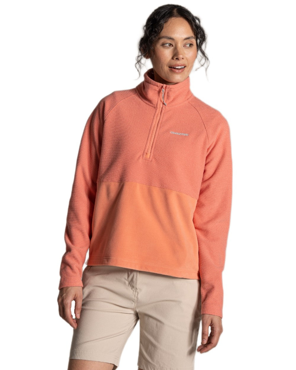Spiced Apricot coloured Craghoppers Womens Thuya Half Zip Fleece on white background