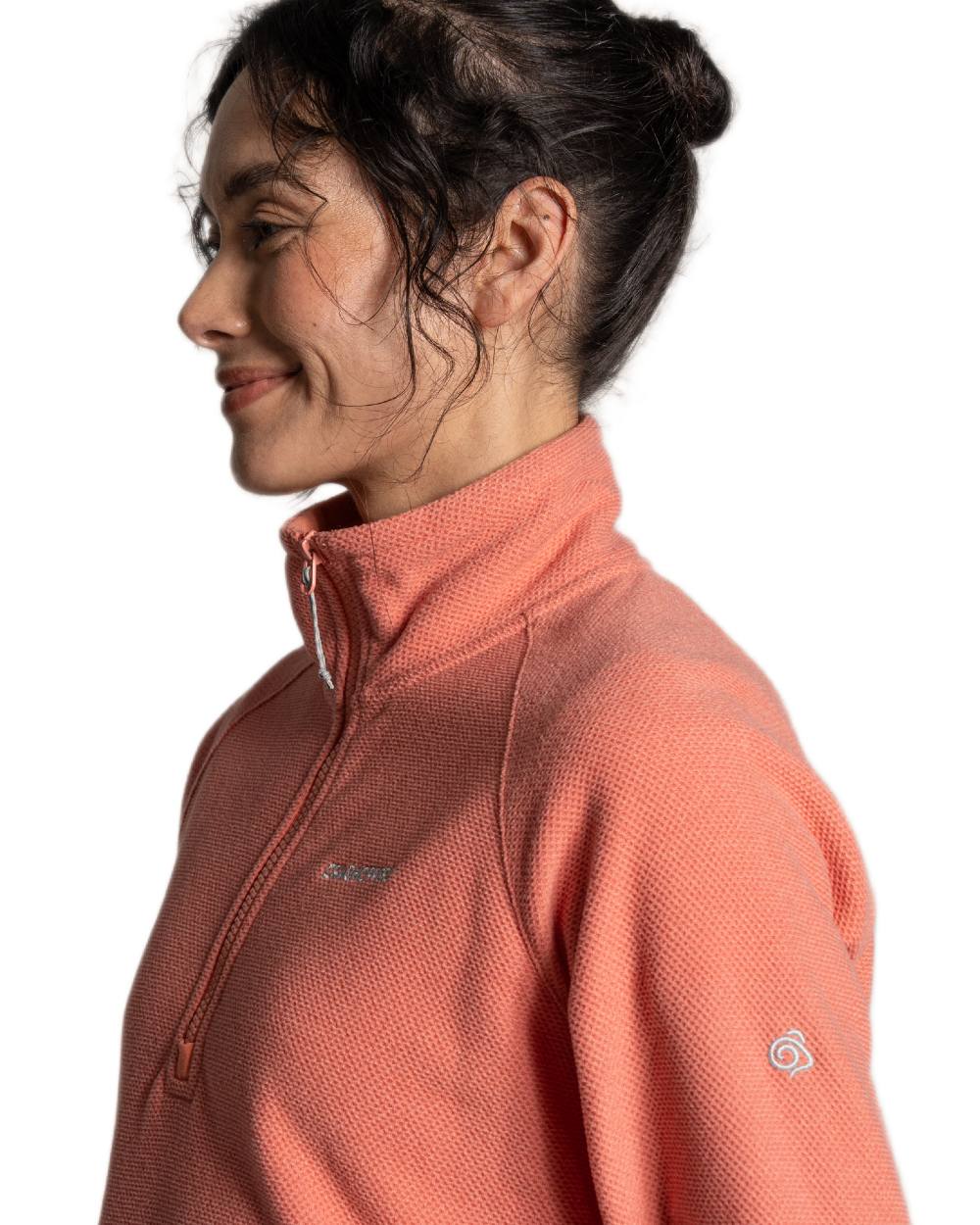 Spiced Apricot coloured Craghoppers Womens Thuya Half Zip Fleece on white background