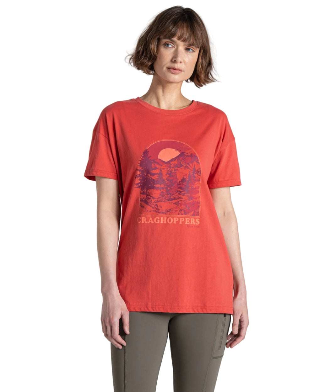 Compote Red Coloured Craghoppers Womens Yago Short Sleeved Top on White Background