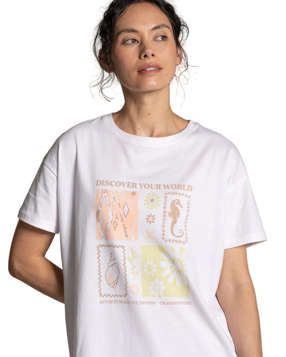 White Summer Coloured Craghoppers Womens Yago Short Sleeved Top on White Background