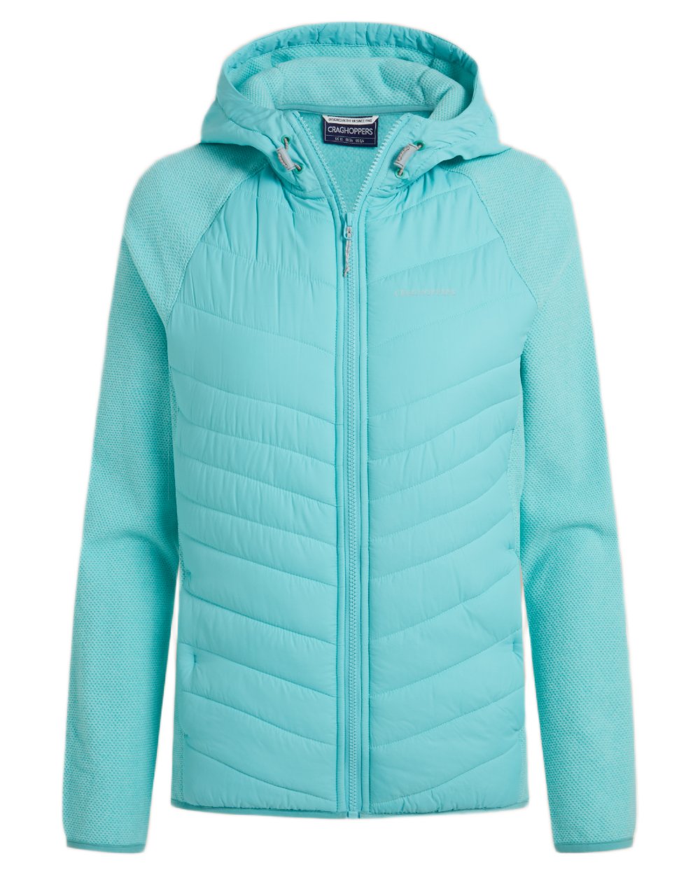 Aqua Sky coloured Craghoppers Womens Zayas Hybrid Insulating Jacket on white background