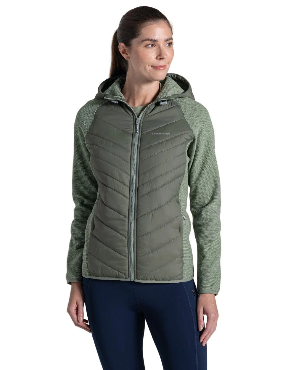 Sage coloured Craghoppers Womens Zayas Hybrid Insulating Jacket on white background