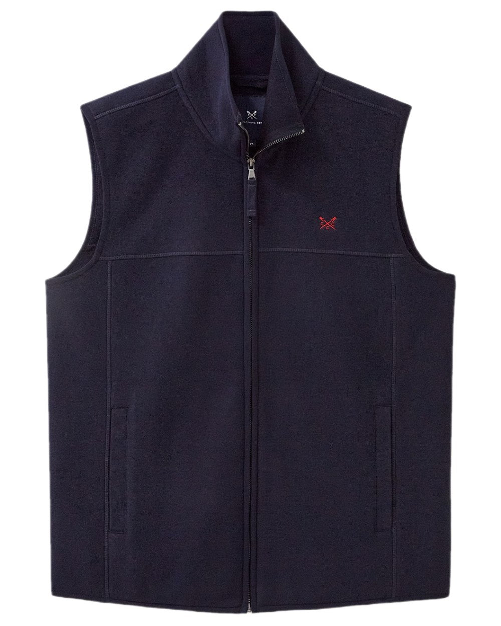 Heritage Dark Navy Coloured Crew Clothing Mens Aldringham Fleece Gilet on white background