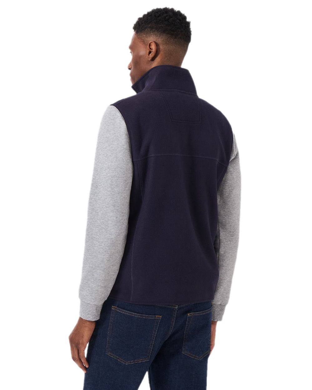Heritage Dark Navy Coloured Crew Clothing Mens Aldringham Fleece Gilet on white background