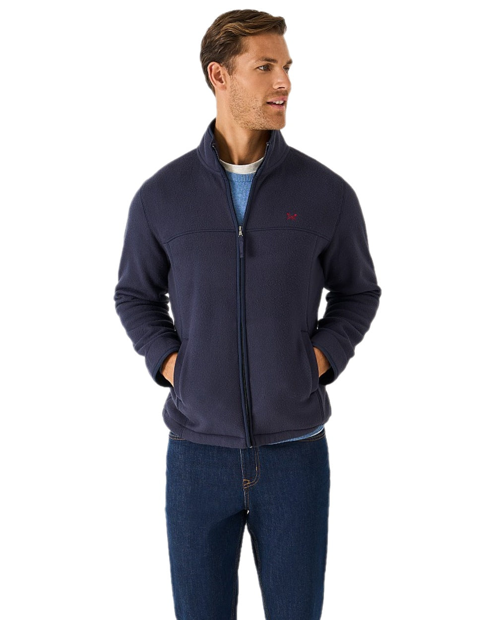 Heritage Dark Navy Coloured Crew Clothing Mens Aldringham Fleece Jacket on white background