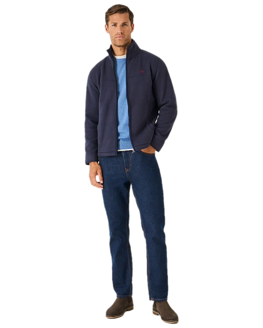 Heritage Dark Navy Coloured Crew Clothing Mens Aldringham Fleece Jacket on white background