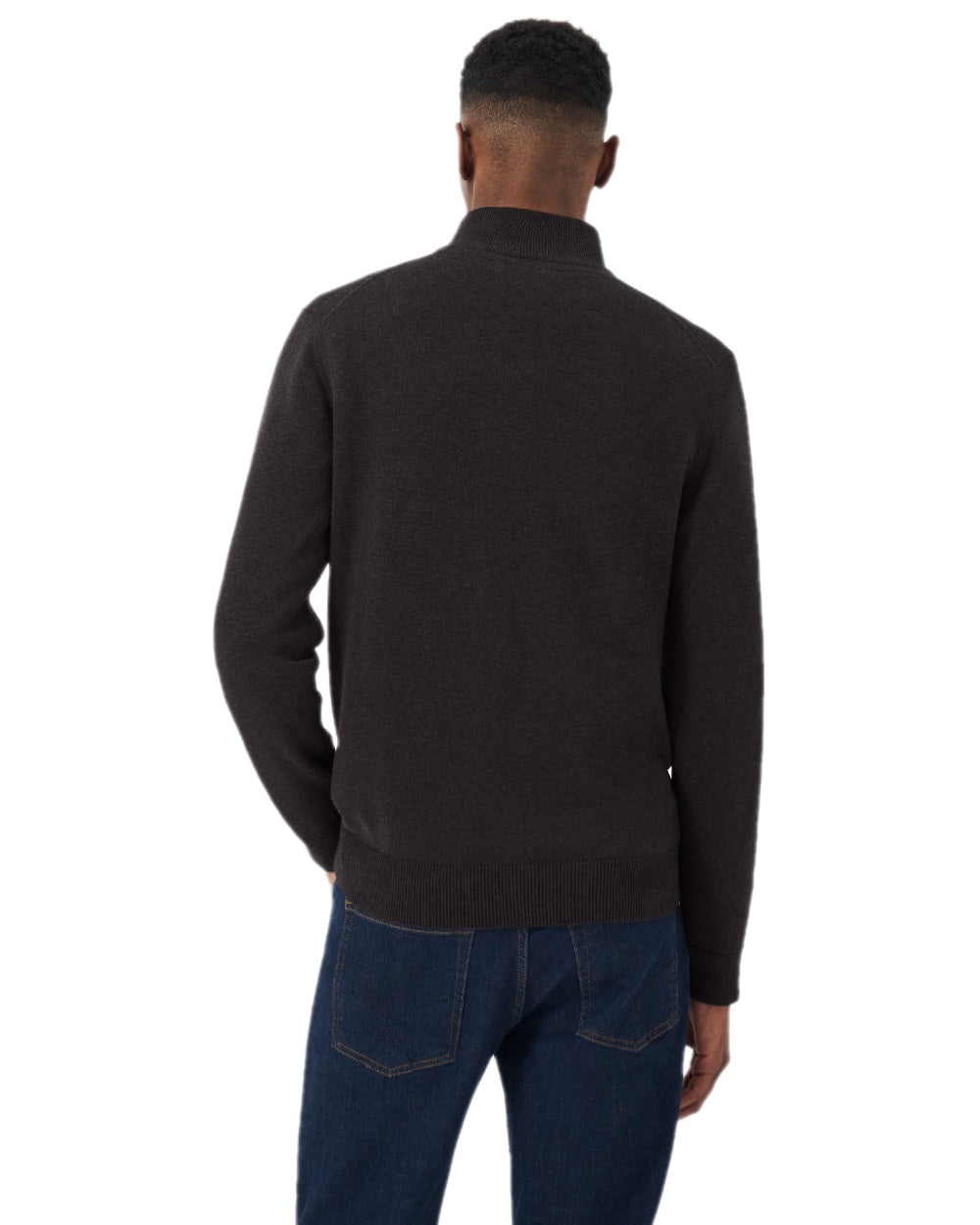 Charcoal Marl Coloured Crew Clothing Mens Classic Half Zip Knit Jumper on white background