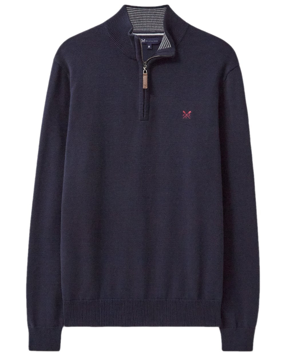 Heritage Dark Navy Coloured Crew Clothing Mens Classic Half Zip Knit Jumper on white background