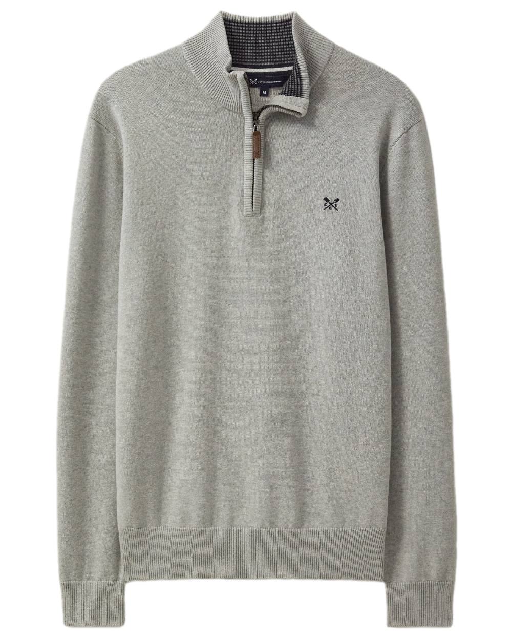 Mid Grey Marl Coloured Crew Clothing Mens Classic Half Zip Knit Jumper on white background