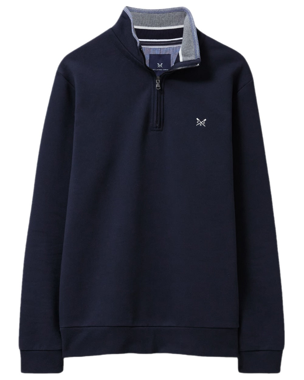 Heritage Dark Navy Coloured Crew Clothing Mens Classic Half Zip Sweatshirt on white background