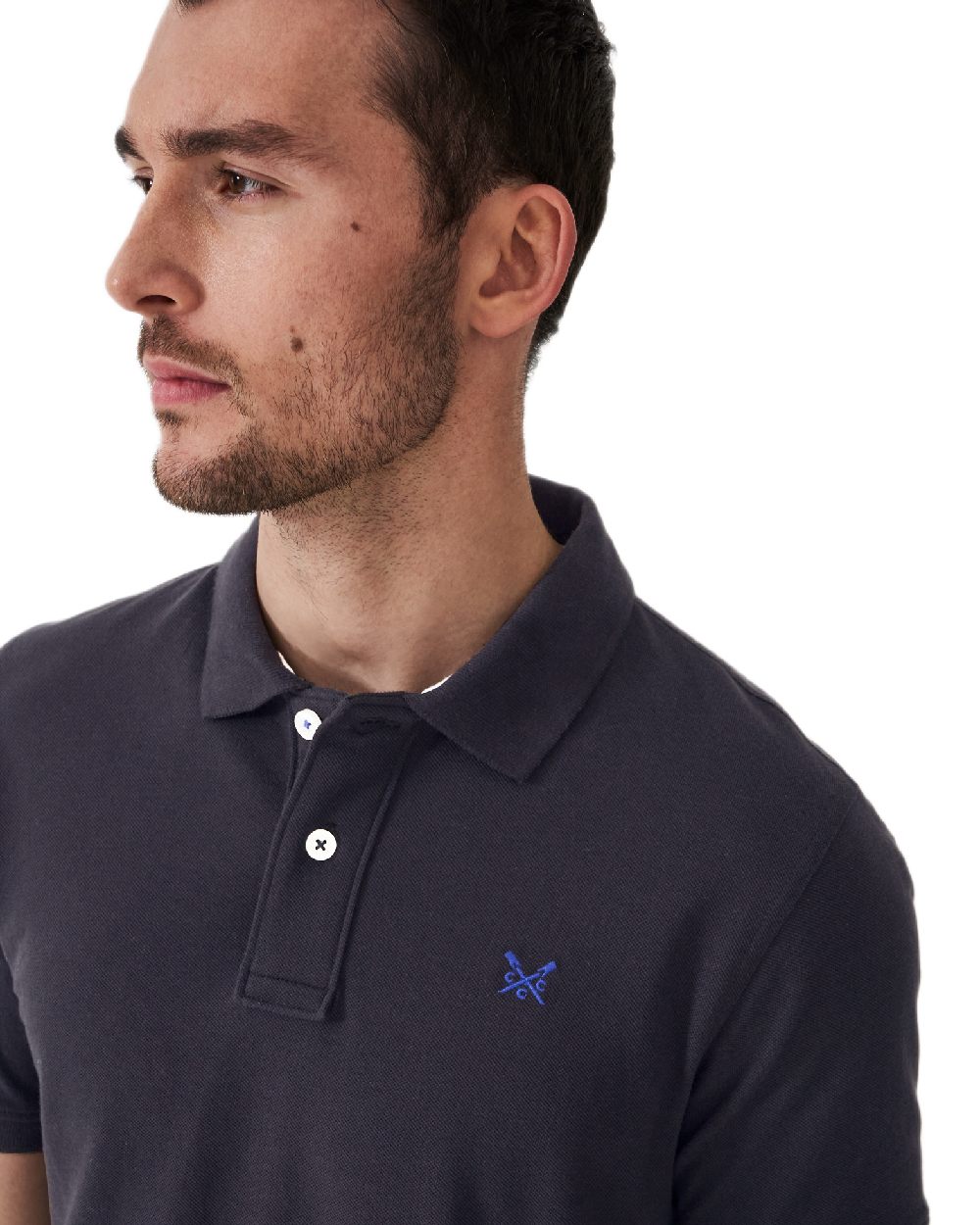 Heritage Black Coloured Crew Clothing Mens Classic Pique Polo Shirt on white background