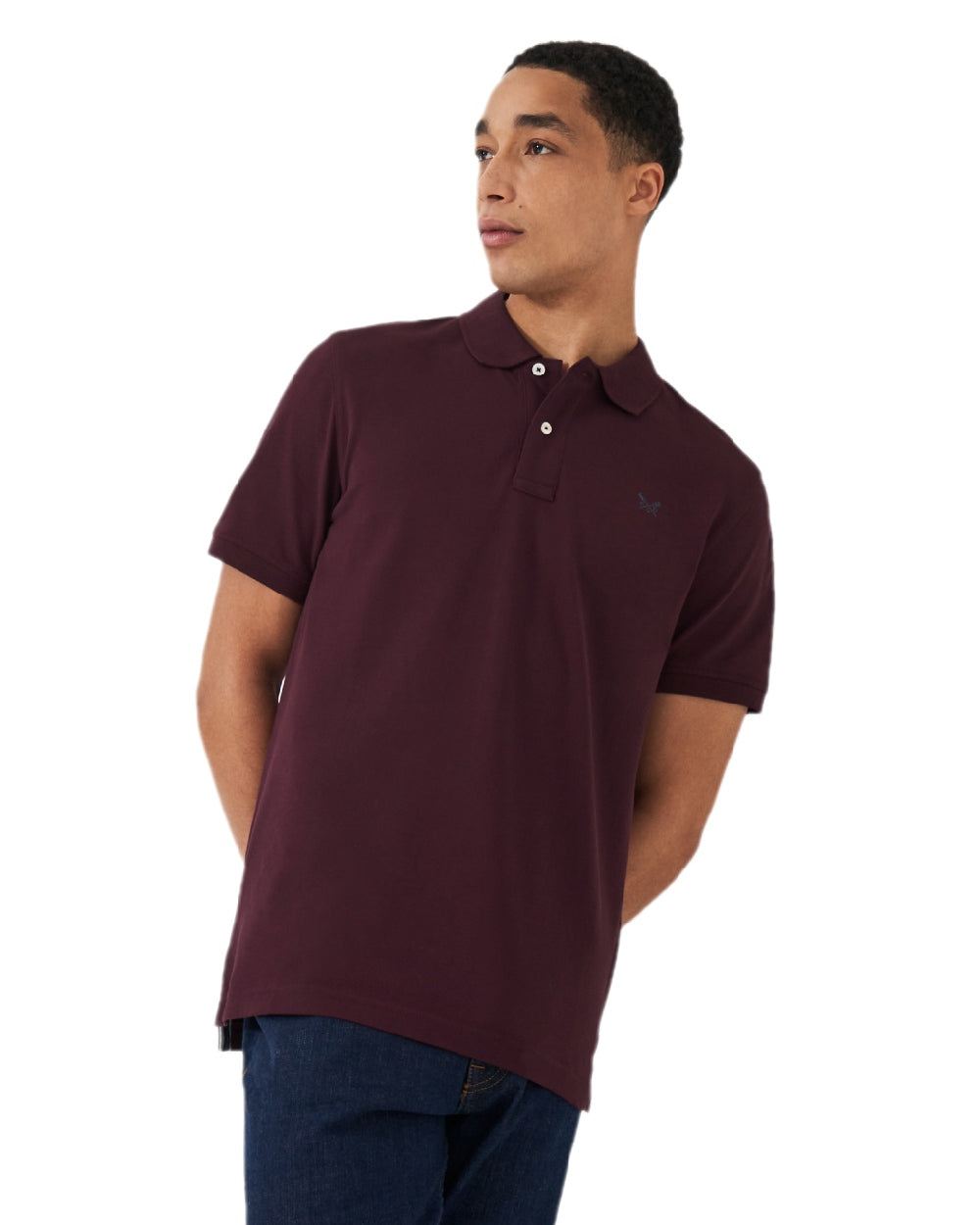 Heritage Burgundy Coloured Crew Clothing Mens Classic Pique Polo Shirt on white background