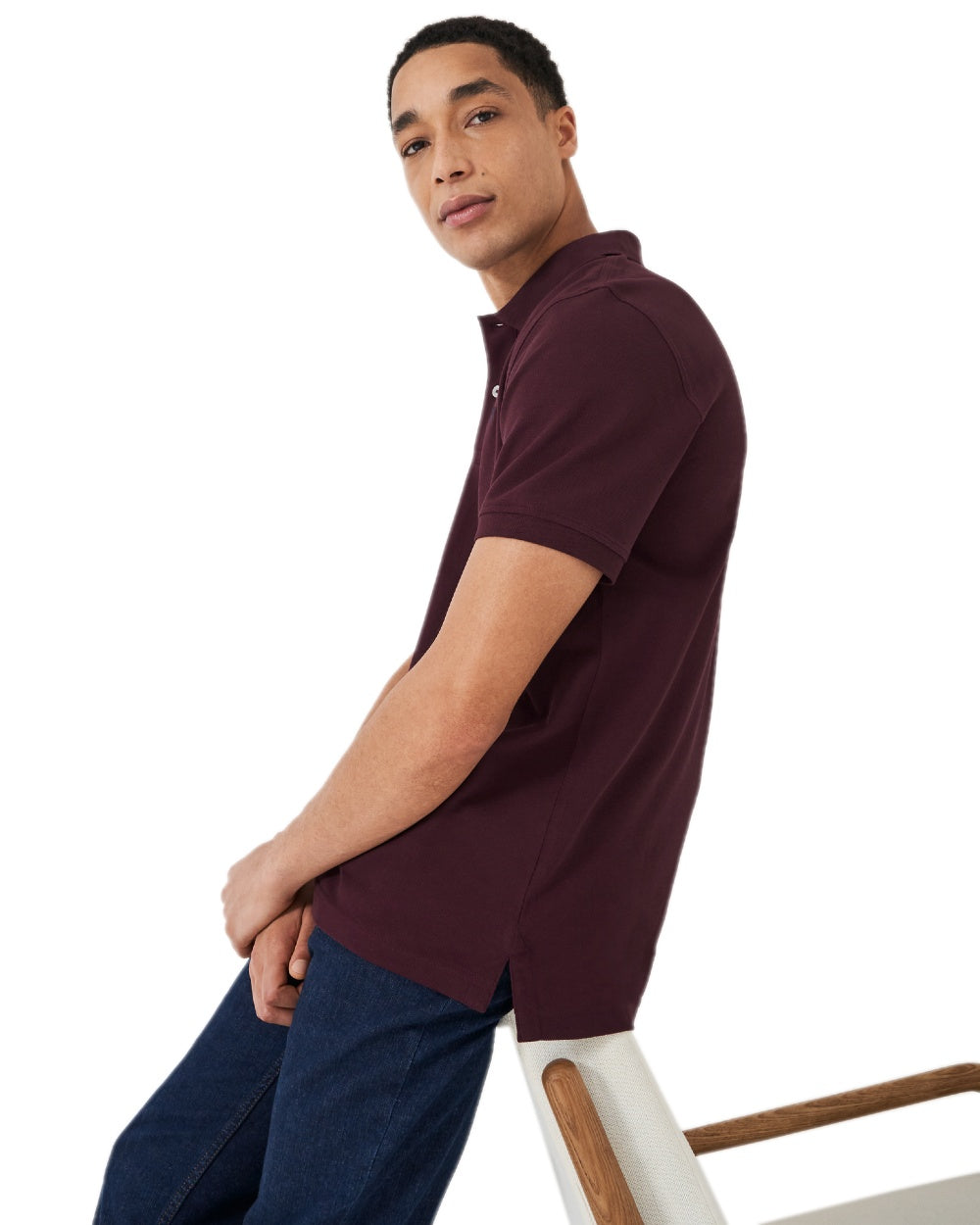 Heritage Burgundy Coloured Crew Clothing Mens Classic Pique Polo Shirt on white background