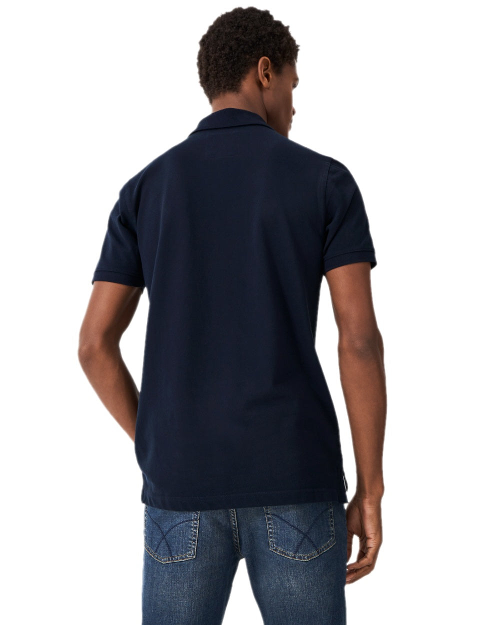 Heritage Dark Navy Coloured Crew Clothing Mens Classic Pique Polo Shirt on white background