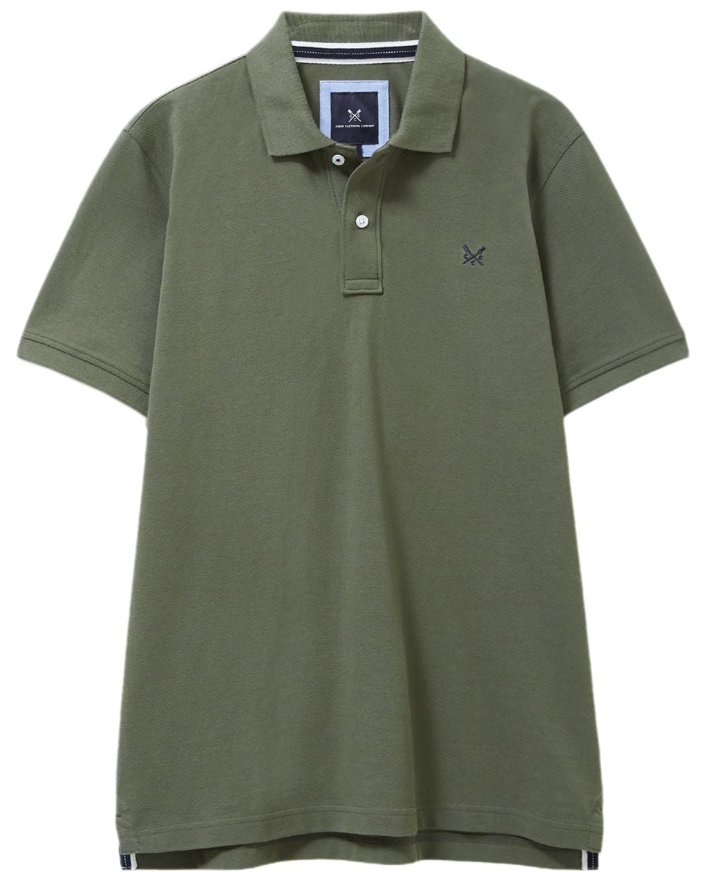 Heritage Olive Coloured Crew Clothing Mens Classic Pique Polo Shirt on white background