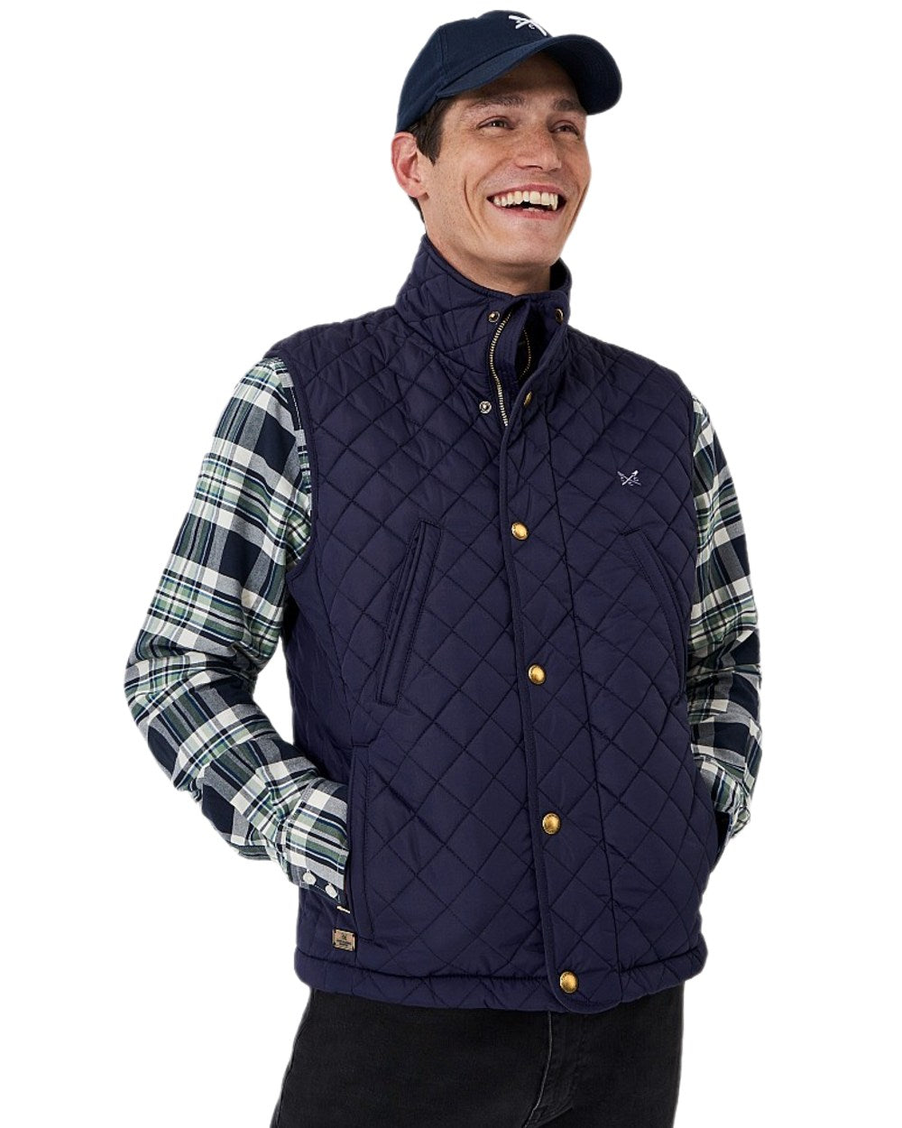 Heritage Dark Navy Coloured Crew Clothing Mens Corleigh Quilted Gilet on white background