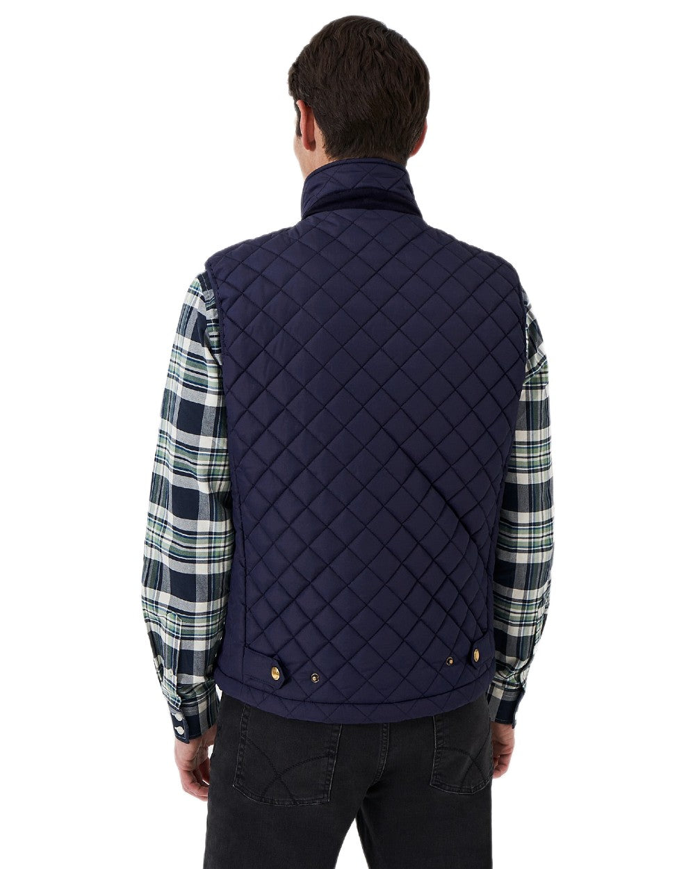 Heritage Dark Navy Coloured Crew Clothing Mens Corleigh Quilted Gilet on white background