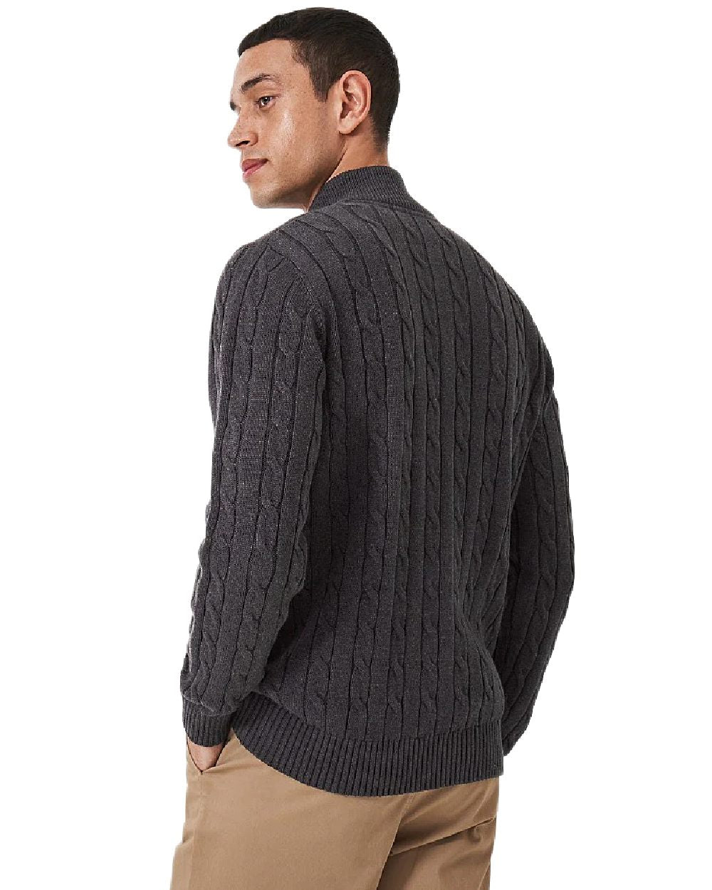 Charcoal Marl Coloured Crew Clothing Mens Oarsman Cable Knit Half Zip Jumper on white background