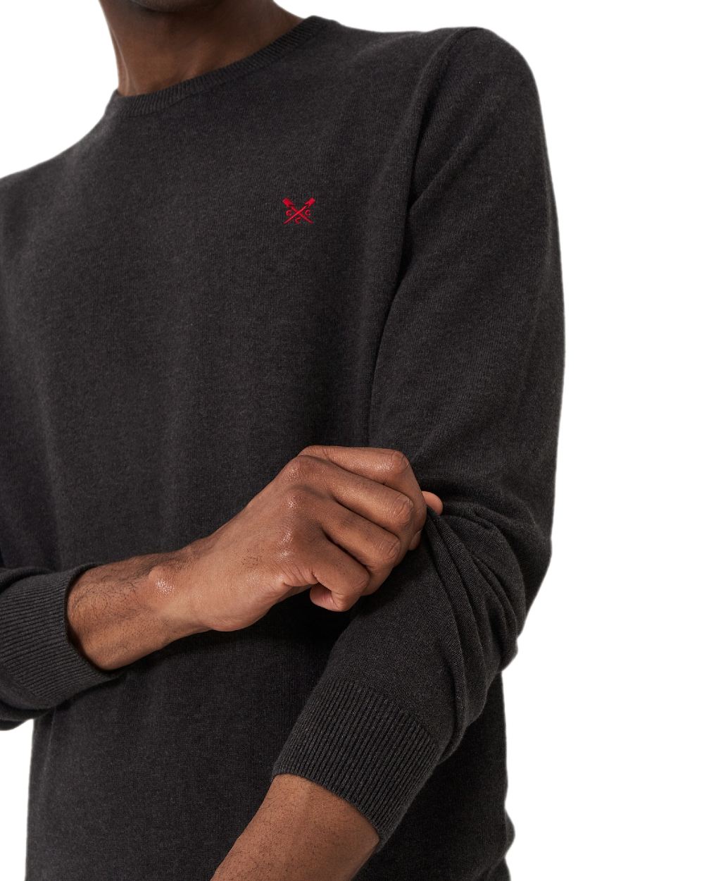 Charcoal Marl Coloured Crew Clothing Mens Organic Cotton Crew Neck Jumper on white background