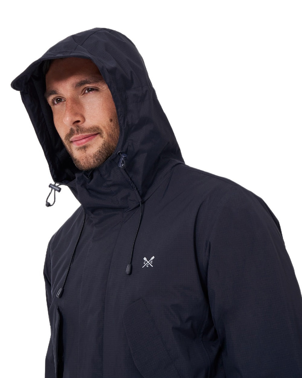 Heritage Dark Navy Coloured Crew Clothing Mens Salisbury Waterproof Jacket on white background