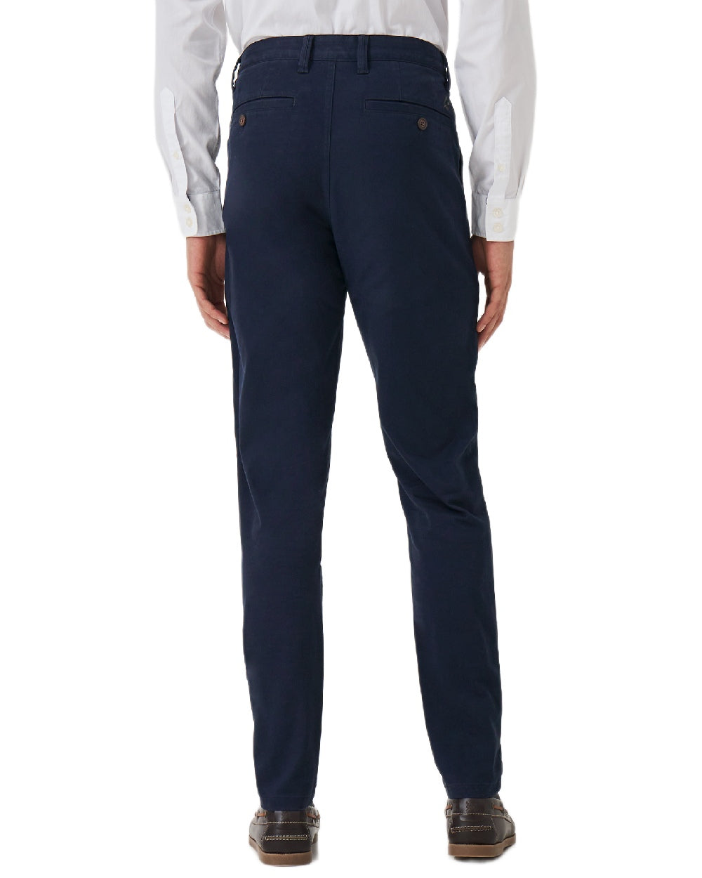 Heritage Dark Navy Coloured Crew Clothing Mens Slim Chino Trousers on white background