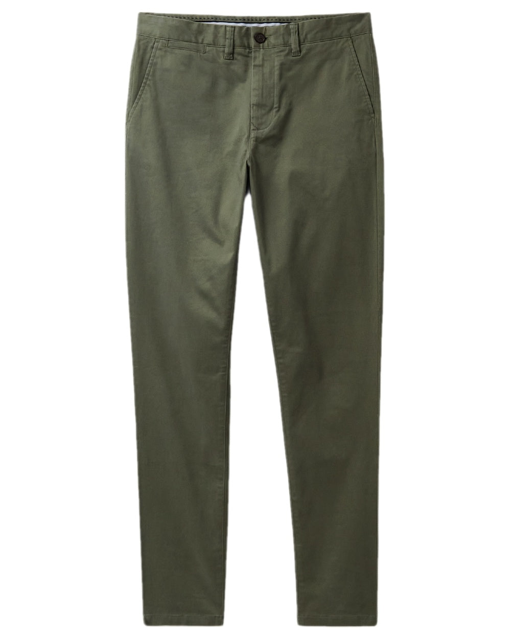 Heritage Olive Coloured Crew Clothing Mens Slim Chino Trousers on white background