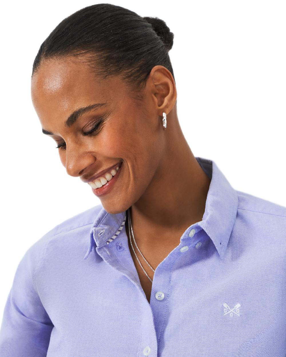 Blue Coloured Crew Clothing Womens Bracken Oxford Shirt on white background