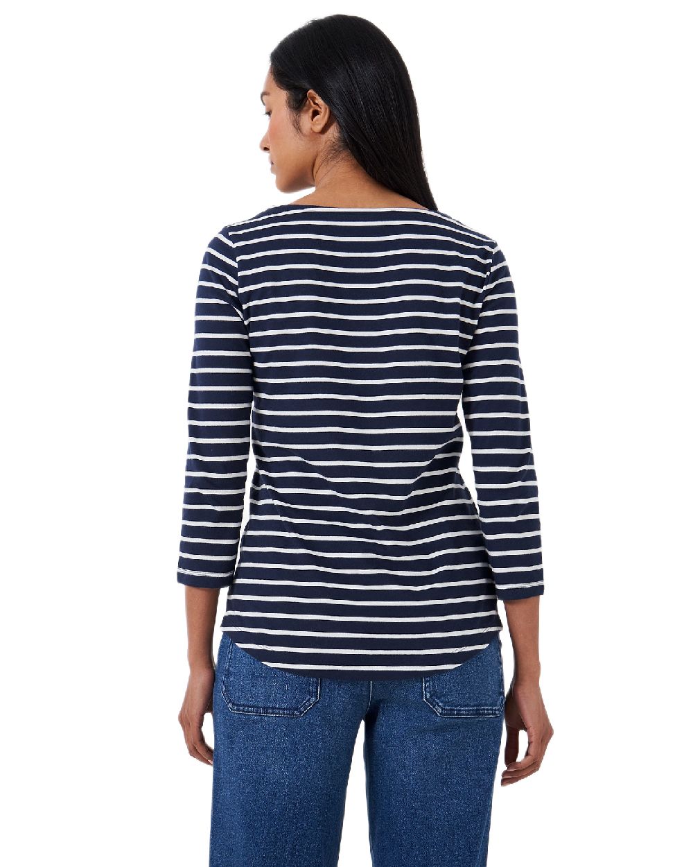 Navy White Stripe Coloured Crew Clothing Womens Essential Breton Top on white background