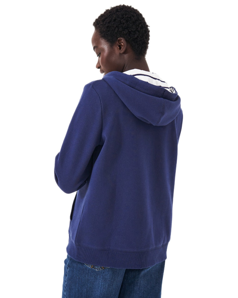 Navy Coloured Crew Clothing Womens Heritage Zip Through Hoodie on white background