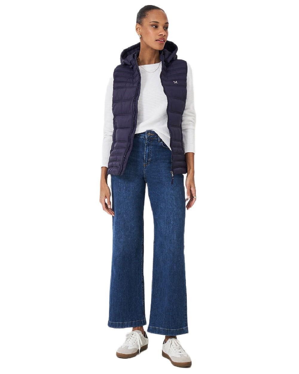 Dark Navy Coloured Crew Clothing Womens Lightweight Padded Gilet on white background