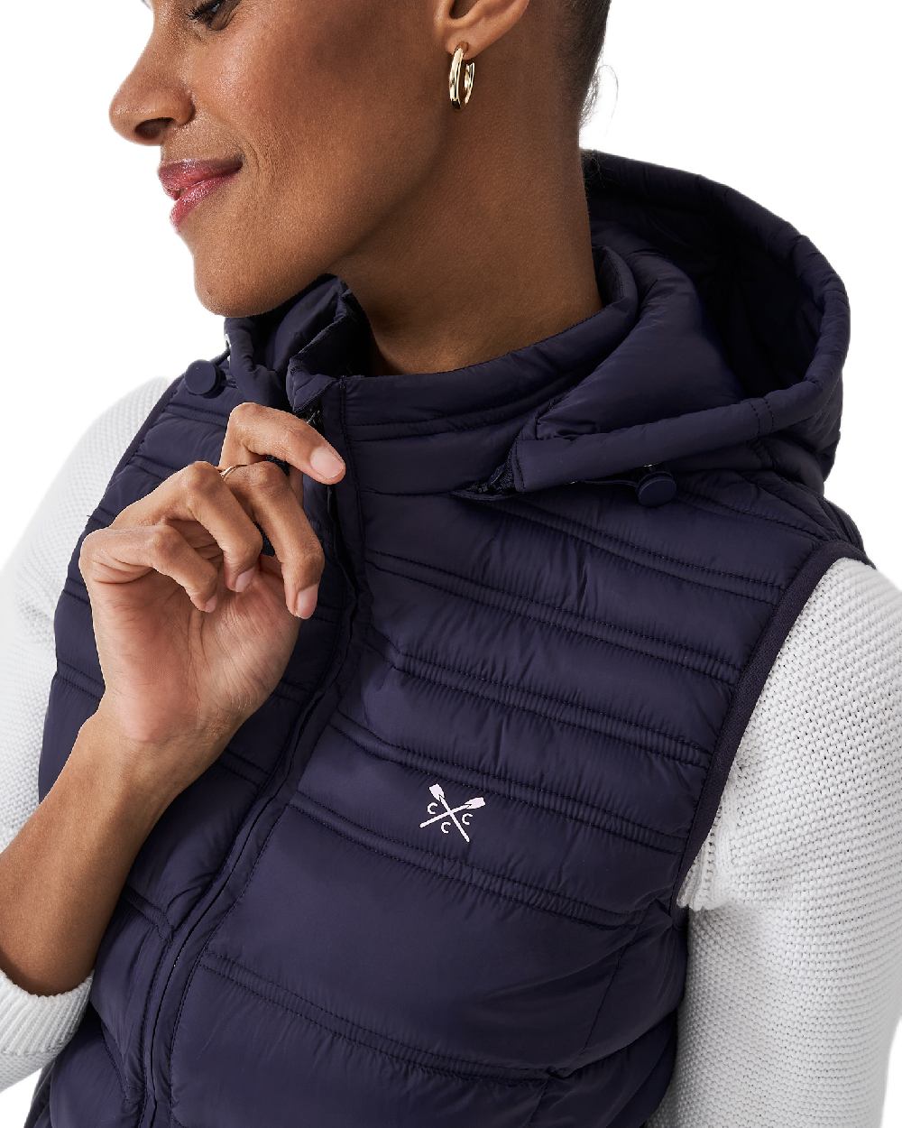 Dark Navy Coloured Crew Clothing Womens Lightweight Padded Gilet on white background