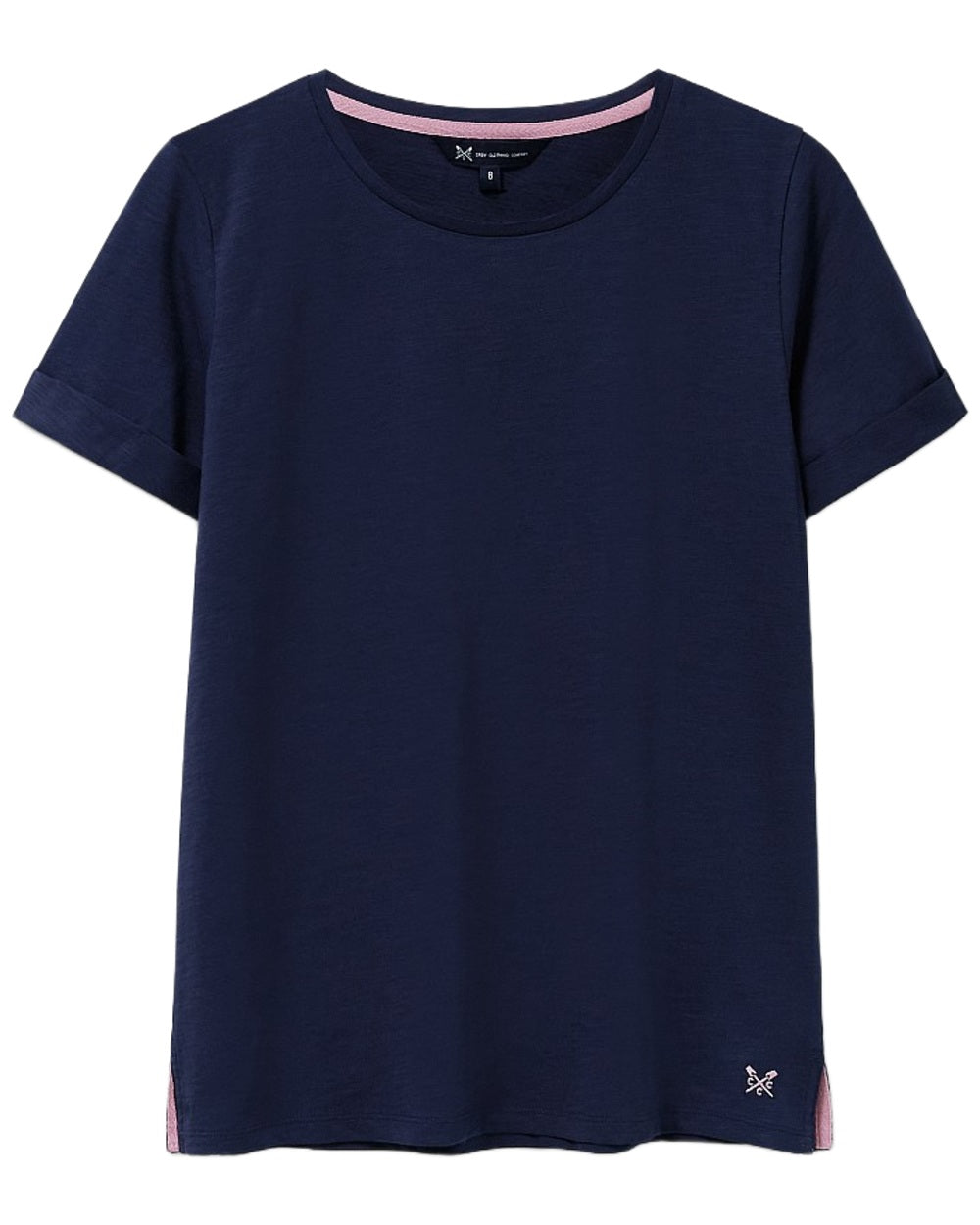 Navy coloured Crew Clothing Womens Perfect Slub Crew Neck T-Shirt on white background