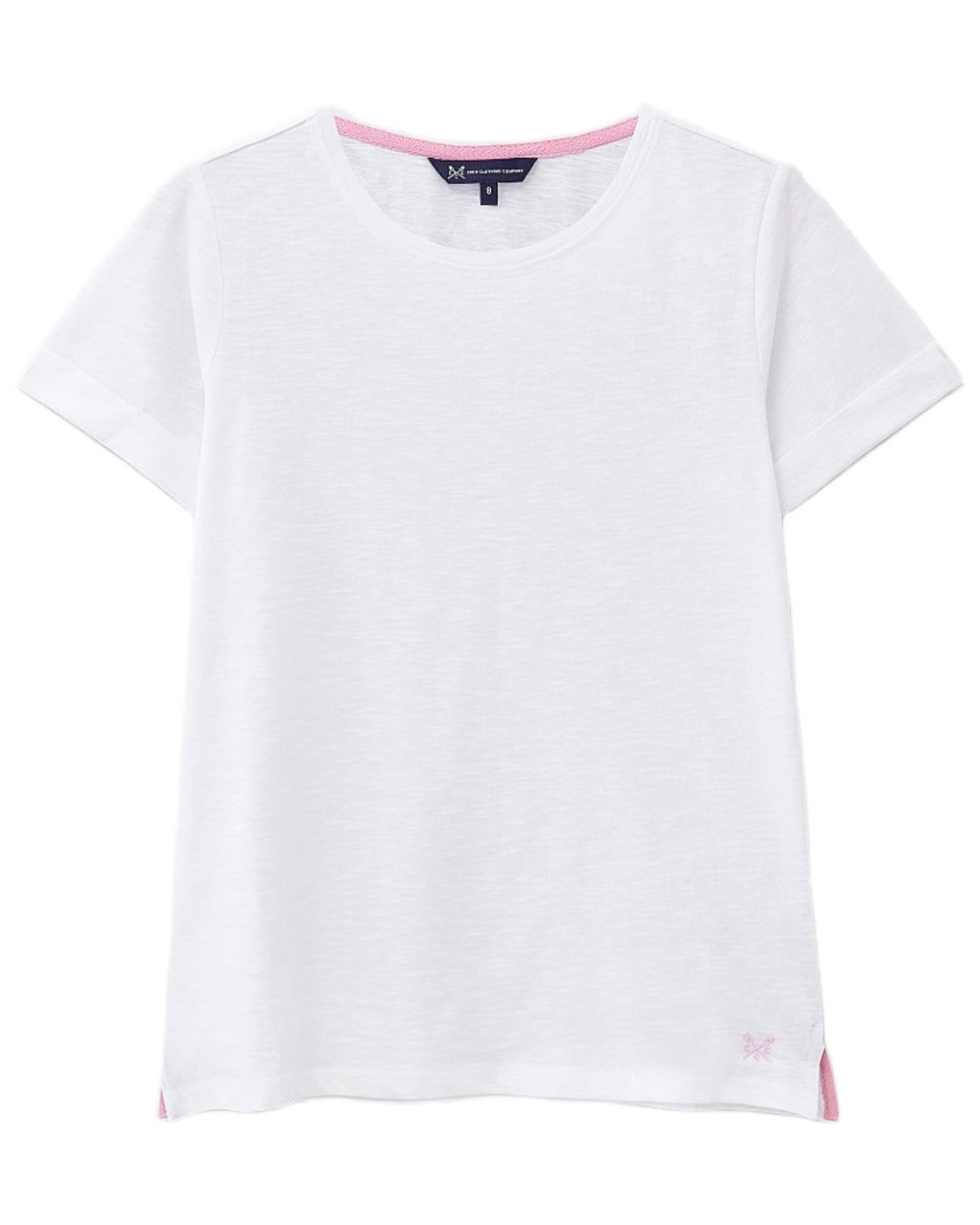 White coloured Crew Clothing Womens Perfect Slub Crew Neck T-Shirt on white background
