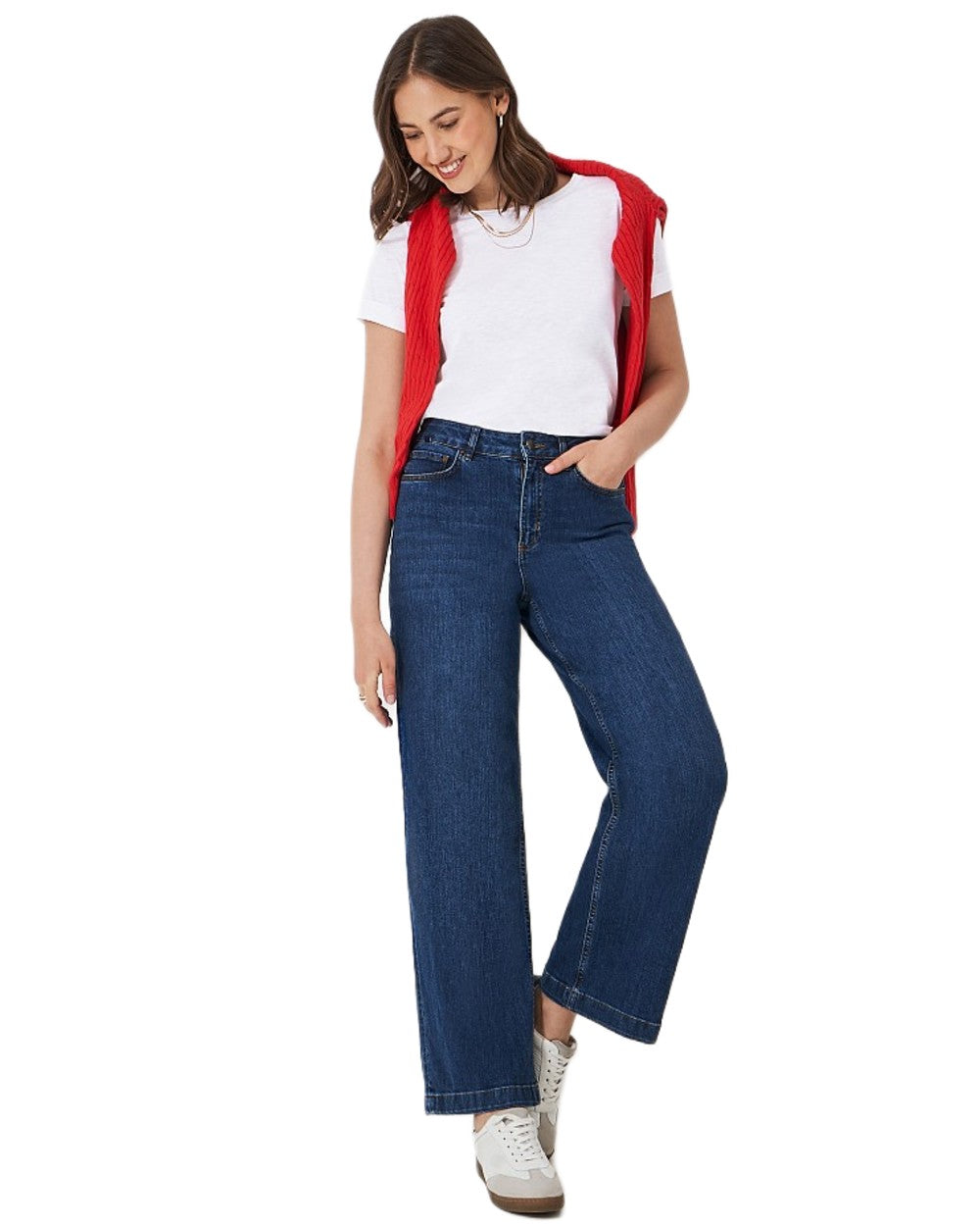 White coloured Crew Clothing Womens Perfect Slub Crew Neck T-Shirt on white background