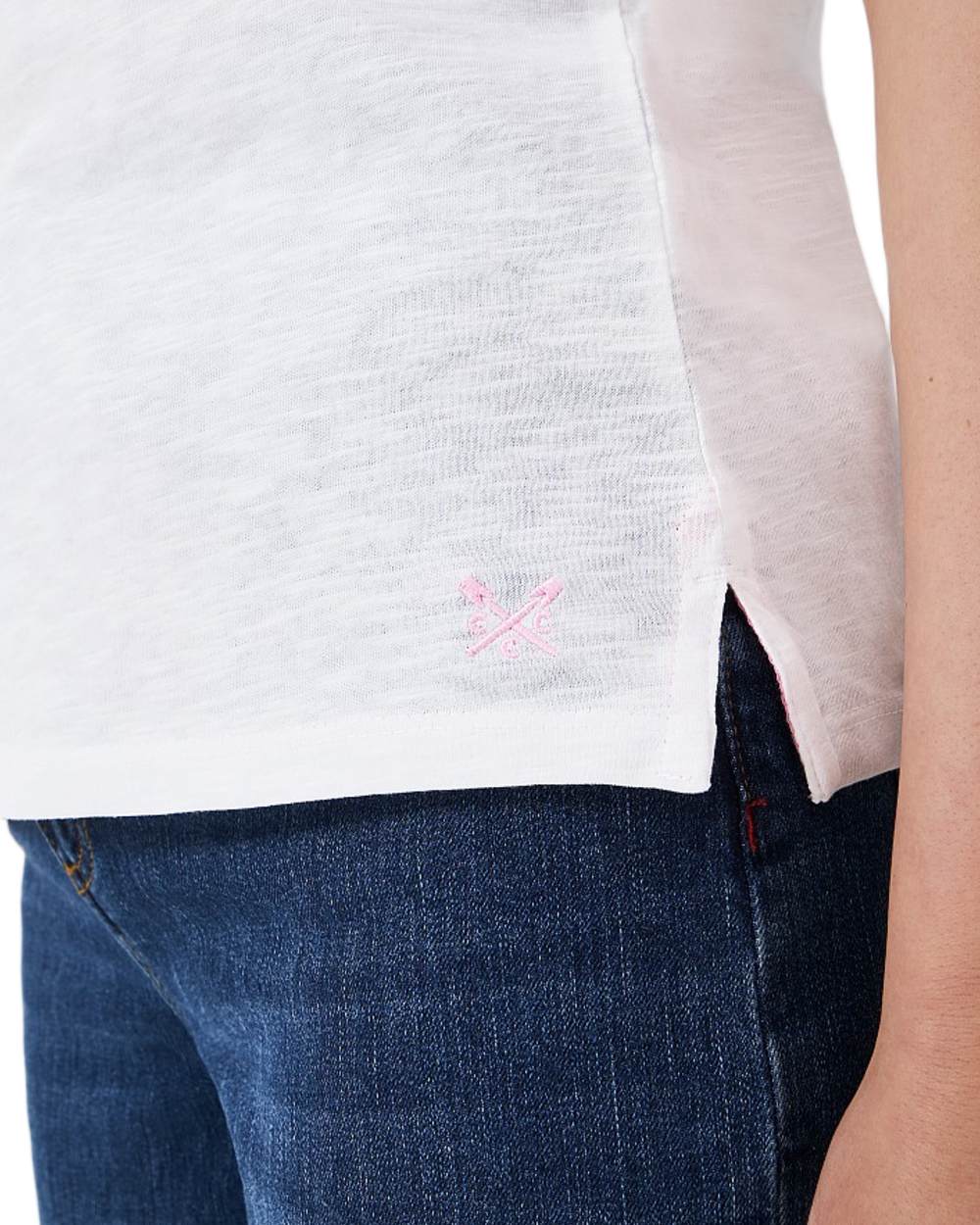 White coloured Crew Clothing Womens Perfect Slub Crew Neck T-Shirt on white background