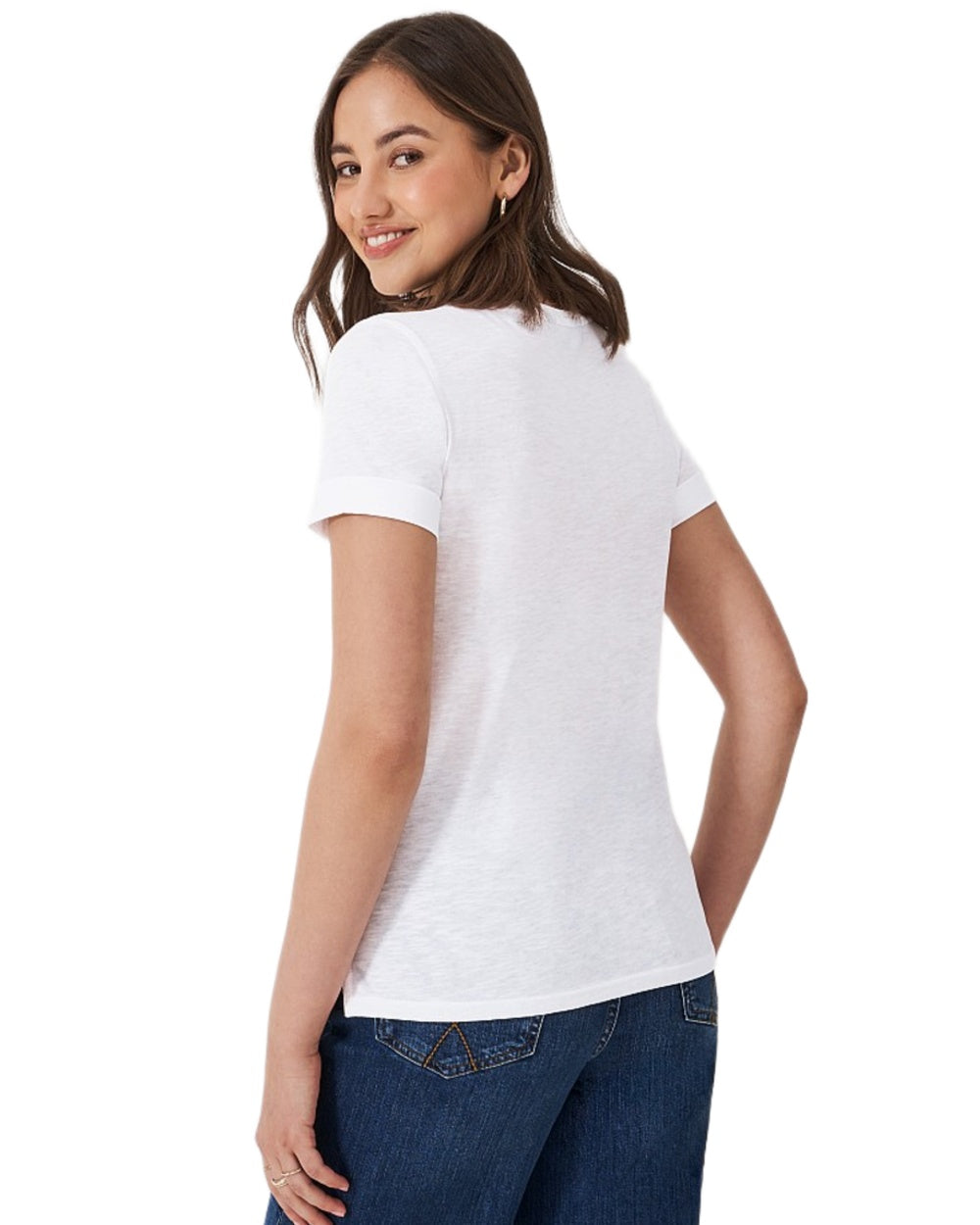 White coloured Crew Clothing Womens Perfect Slub Crew Neck T-Shirt on white background
