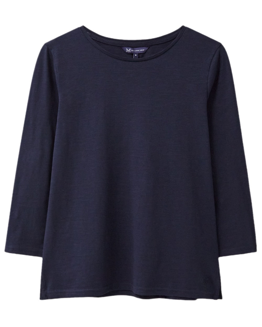 Navy Coloured Crew Clothing Womens Perfect Three Quarter Sleeves Slub T-Shirt on white background