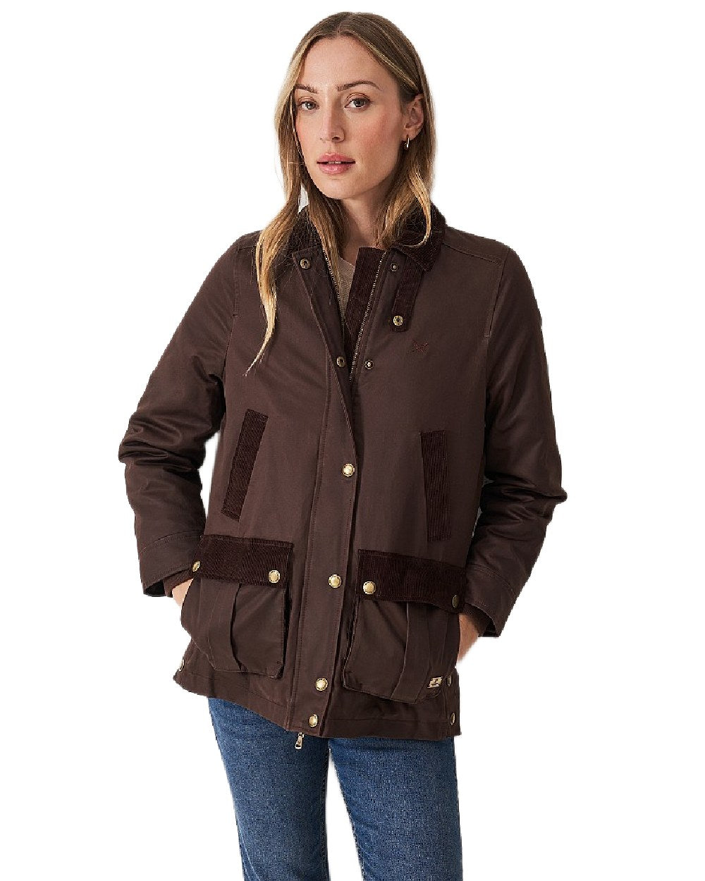 Brown Coloured Crew Clothing Womens Wax Jacket on white background