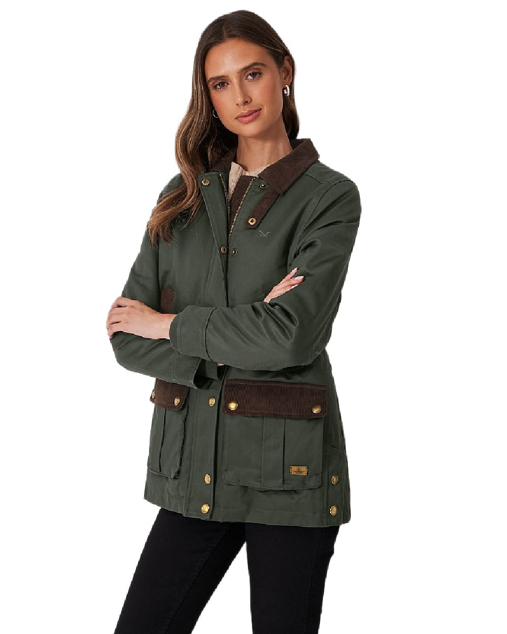 Green Coloured Crew Clothing Womens Wax Jacket on white background
