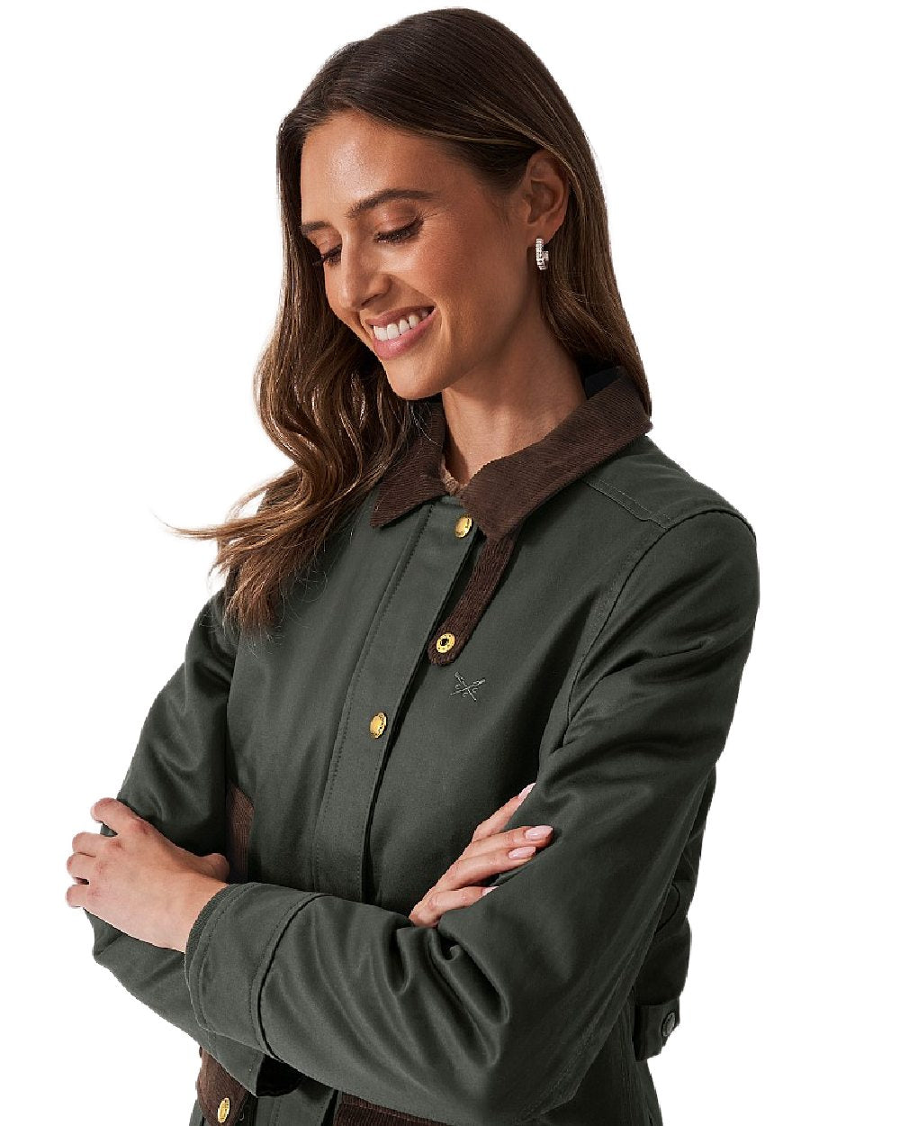 Green Coloured Crew Clothing Womens Wax Jacket on white background