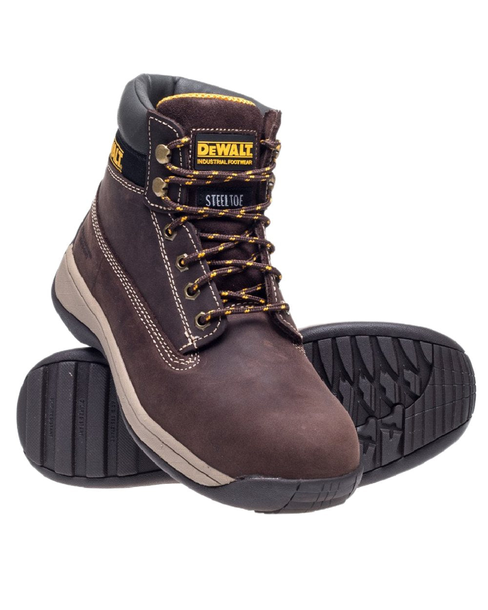 Brown Coloured DeWalt Apprentice Nubuck Safety Hiker Boots on white background