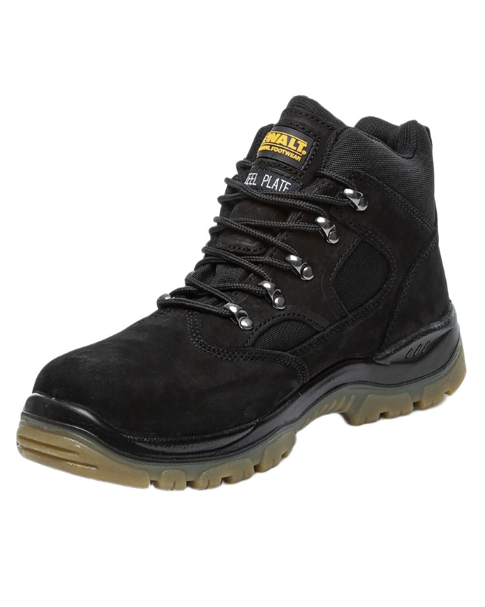 Black Coloured DeWalt Challenger Waterproof Safety Hiker Boots on white background
