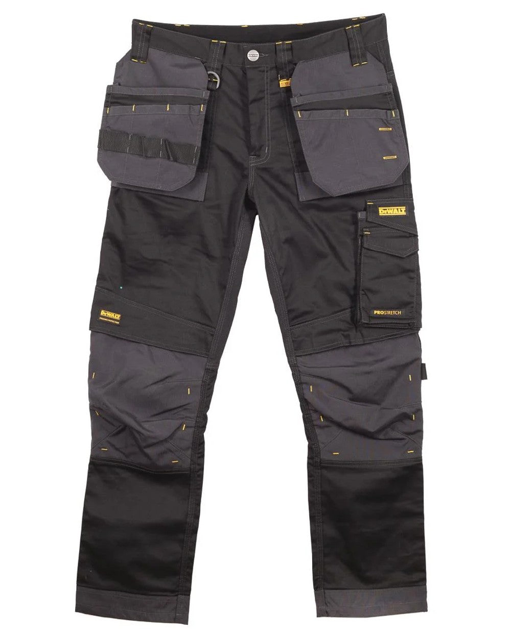 Black Grey coloured DeWalt Harrison Slim Fit Stretch Trousers on white background