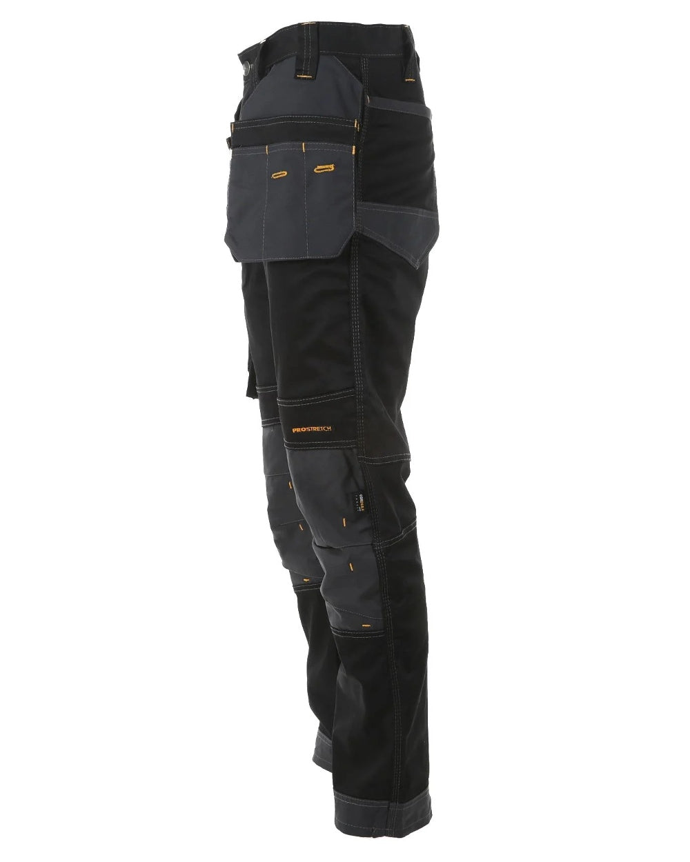 Black Grey coloured DeWalt Harrison Slim Fit Stretch Trousers on white background