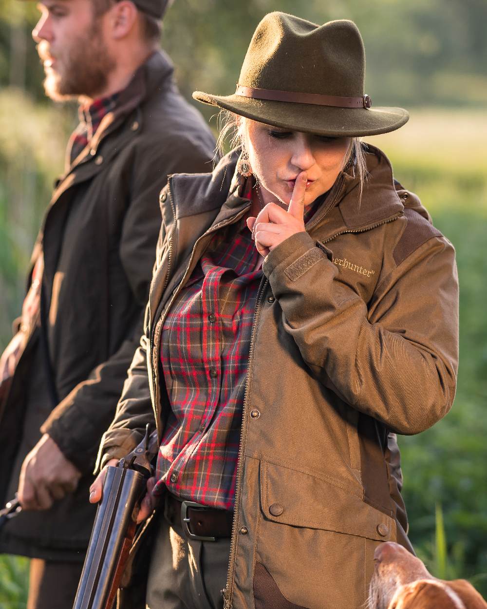 Green Coloured Deerhunter Adventurer Felt Hat on blurry background
