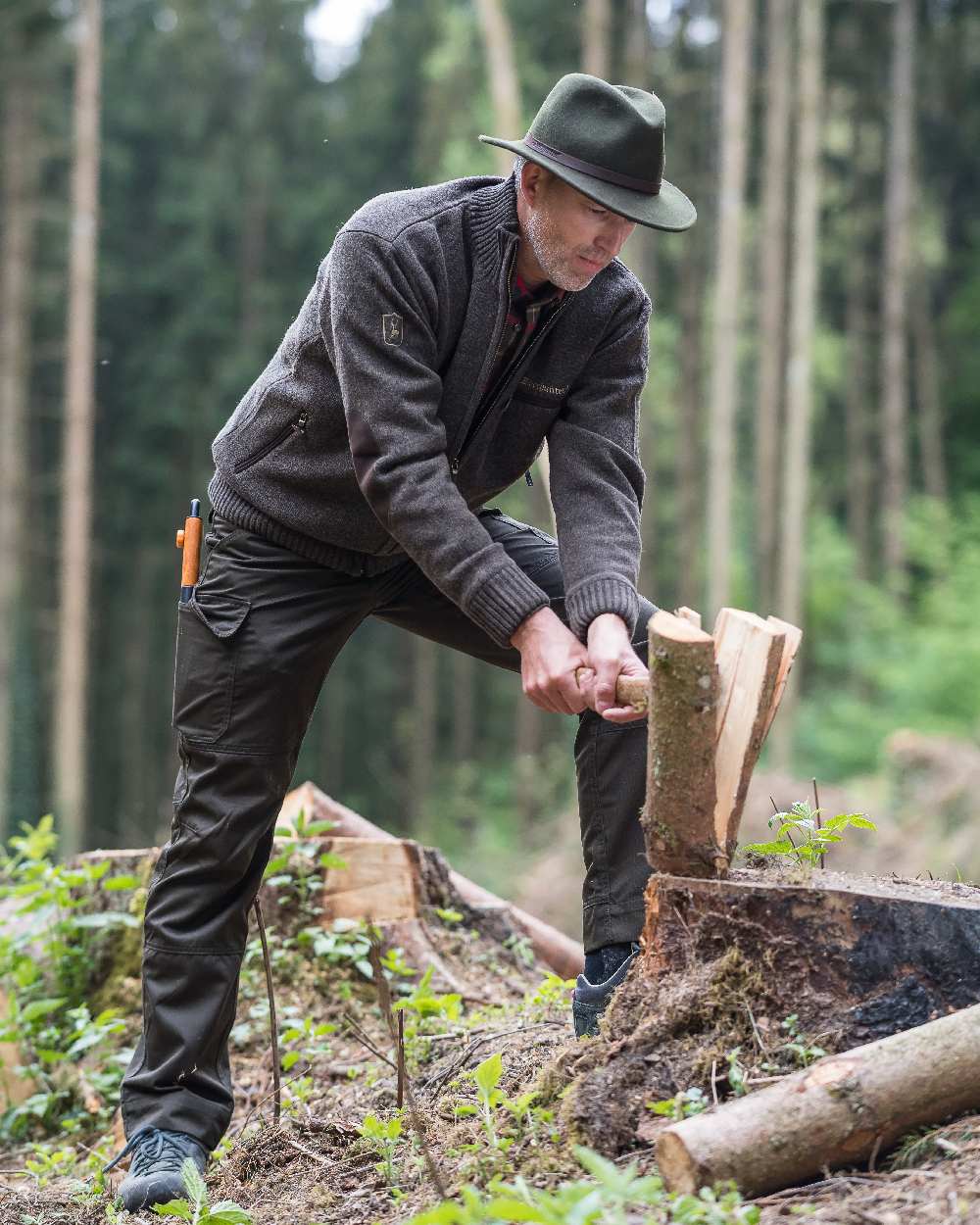 Green Coloured Deerhunter Adventurer Felt Hat on blurry background
