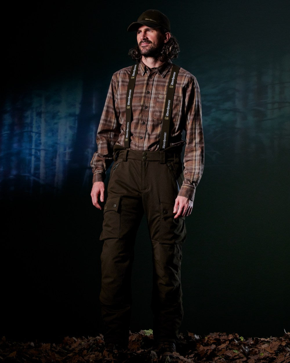 Brown Check coloured Deerhunter Ashton Shirt on forest background